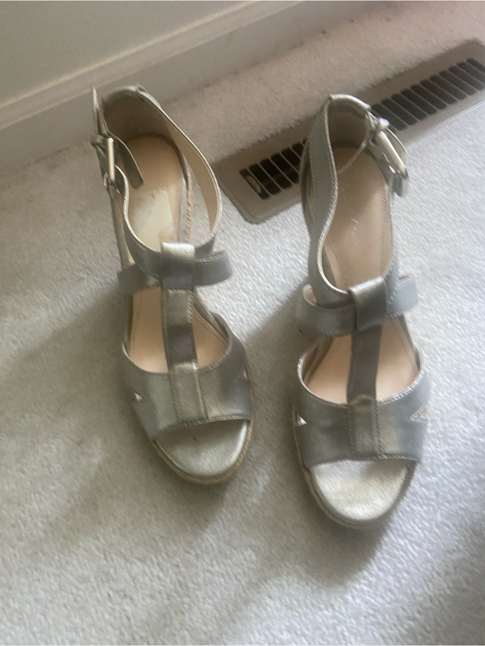 Calvin Klein Dusty Metallic Strappy Sandal in Drizzle (Silver)